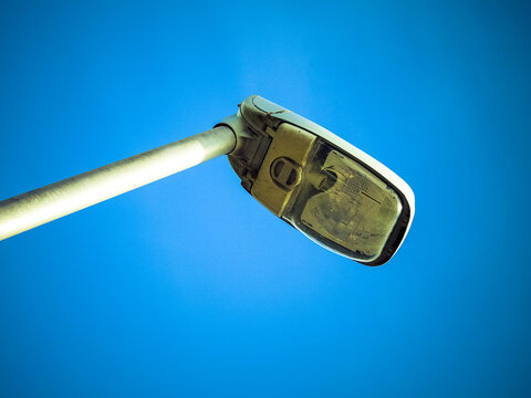 Low Angle Shot Of A Street Light On A Blue Sky Background