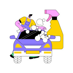 Car wash service abstract concept vector illustration. Automatic wash, vehicle cleaning market, self-serve station, 24 hours full service company, hand, interior vacuum cleaning abstract metaphor. - obrazy, fototapety, plakaty