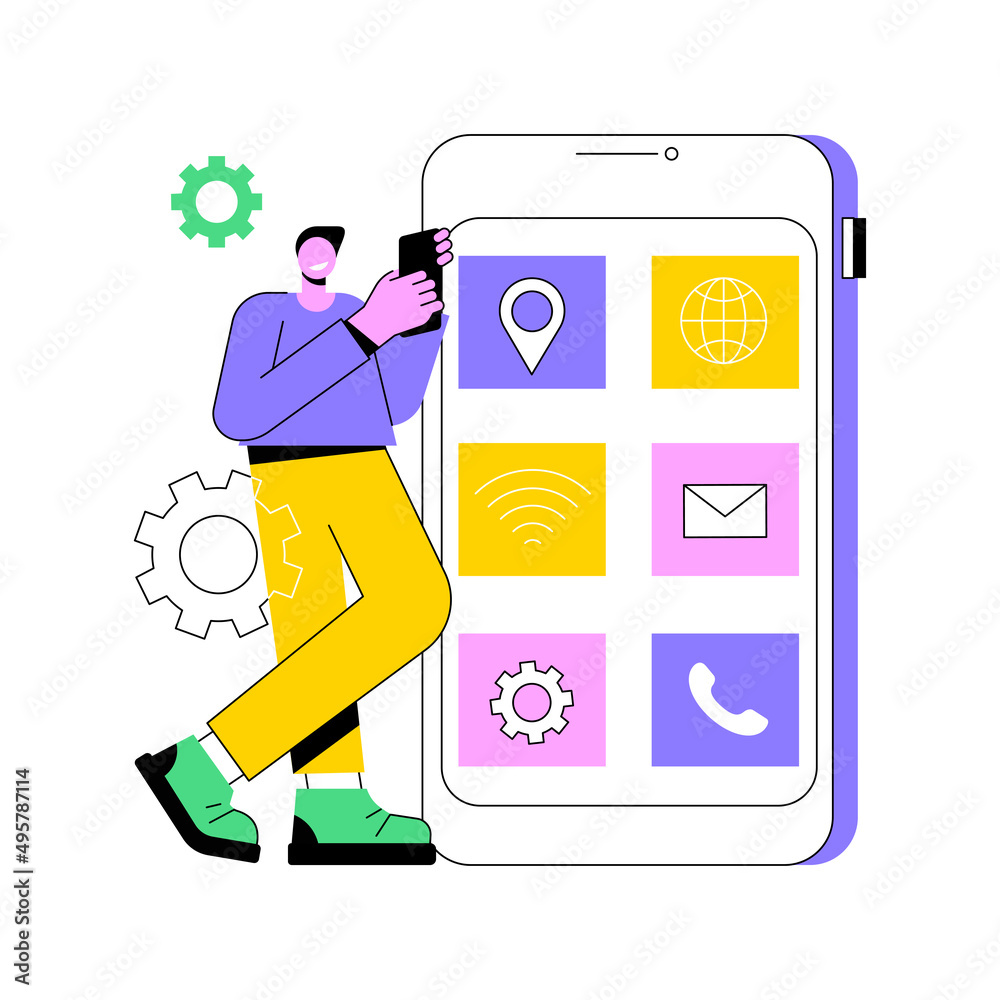 Poster native mobile app abstract concept vector illustration. smartphone application, programming language