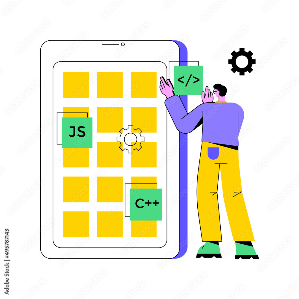 Poster hybrid mobile app abstract concept vector illustration. software application, native app and web app