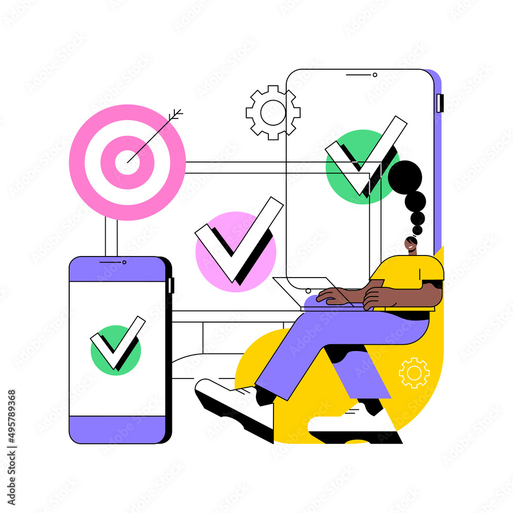 Poster cross-device tracking abstract concept vector illustration. multi device use and reports, one user p