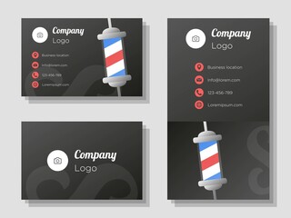Barbershop digital business card template, haircutting service corporate marketing advertisement, classic barber pole online invitation card, abstract flyer, creative banner design, isolated