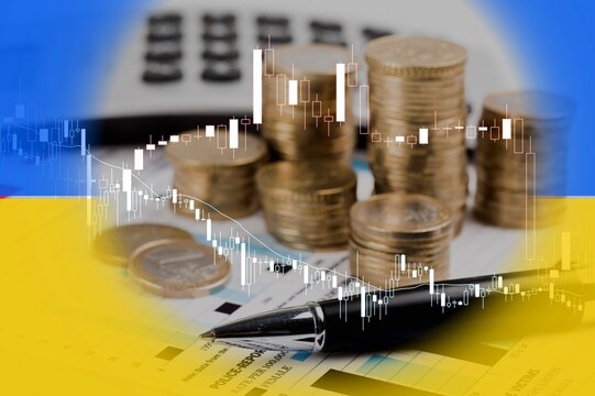 Investment trading financial on Ukraine flag or Forex for analyze profit finance business