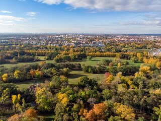 Aerial shot of a landscape in autumn in Magdeburg, Germany - obrazy, fototapety, plakaty