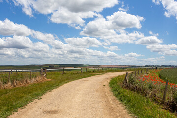 Fototapeta na wymiar Empty road in the countryside, footpath, bridleway, summer holiday