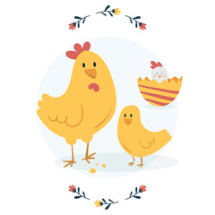 Illustration enfant - Poule et poussin 