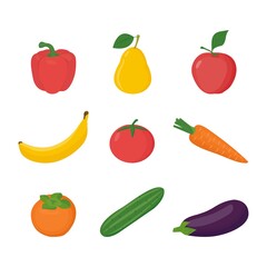 A set of fresh fruits and vegetables. Farmhouse. Vector cartoon illustration
