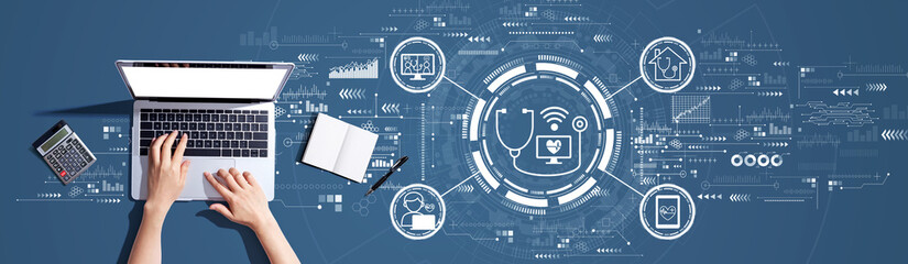 Telemedicine theme with person using a laptop computer