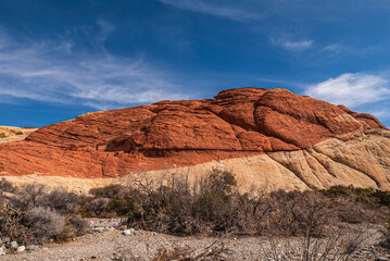 Las Vegas, Nevada, USA - February 24, 2010: Red Rock Canyon Conservation Area. Red had cover on...