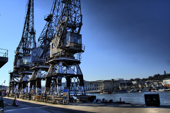 View Of The Electric Cranes In Bristol, UK