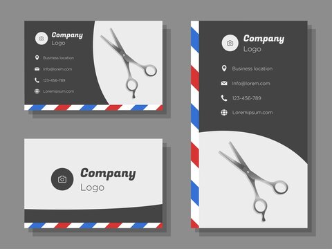 Barber service digital business card template, barbershop haircut corporate marketing advertisement, haircutting scissors online invitation card, abstract flyer, creative banner design, isolated