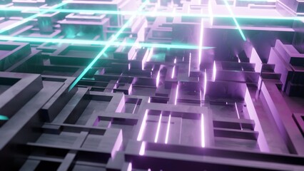 Sci-fi neon geometric cubic shapes, Illustration Abstract 3d Render