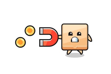the character of pizza box hold a magnet to catch the gold coins