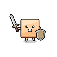 cute pizza box soldier fighting with sword and shield