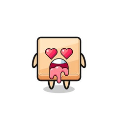 the falling in love expression of a cute pizza box with heart shaped eyes
