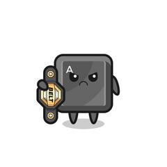keyboard button mascot character as a MMA fighter with the champion belt
