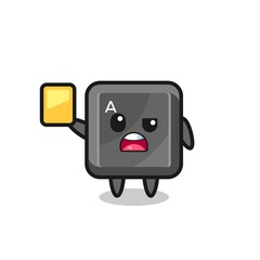 cartoon keyboard button character as a football referee giving a yellow card