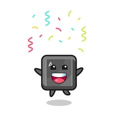 happy keyboard button mascot jumping for congratulation with colour confetti