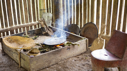 An tradional kitchen in an indigenous community in the amazon of Ecuador, South America