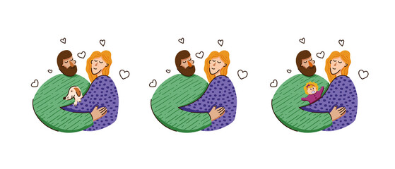 A traditional family with a child, together, with a pet. Love is love.