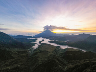 Aerial view of the sangay volcano, an active stratovulcano in the Sangay national park of Ecuador,...