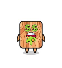 plank wood character with an expression of crazy about money