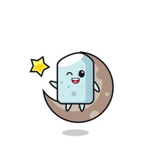 illustration of chalk cartoon sitting on the half moon