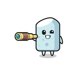 cute chalk character is holding an old telescope