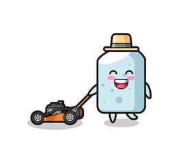 illustration of the chalk character using lawn mower