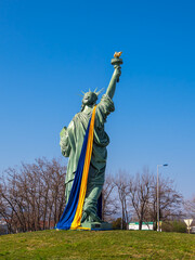 Colmar, France - March 29, 2022: Copy of Statue of Liberty, designed by Frederic Auguste Bartholdi....