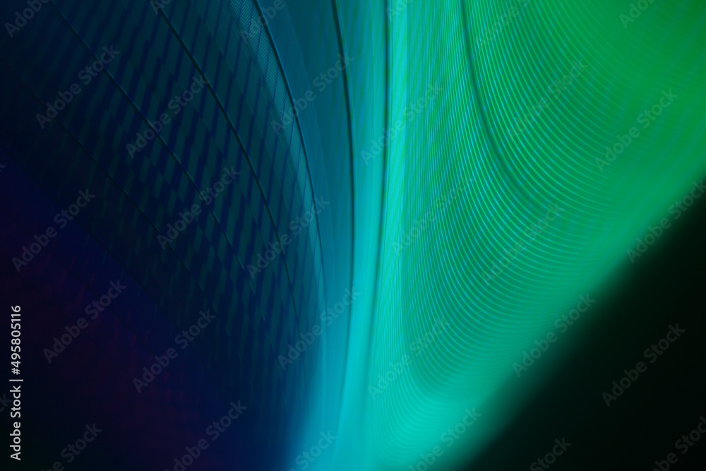 Wall mural digital tech background design with abstract green lights and waves