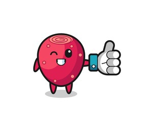 cute prickly pear with social media thumbs up symbol