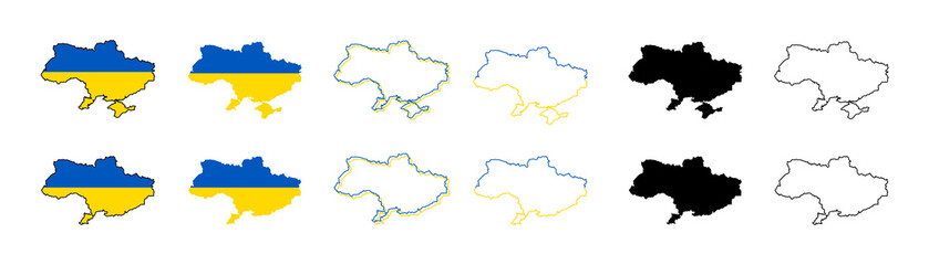 Ukraine map. Ukraine map with flag shape sign collection. Ukraine line map, border country. Stock vector