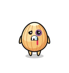 injured almond character with a bruised face