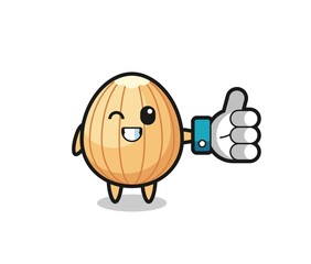cute almond with social media thumbs up symbol