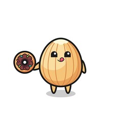 illustration of an almond character eating a doughnut