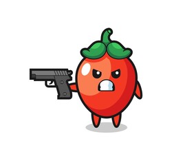 the cute chili pepper character shoot with a gun