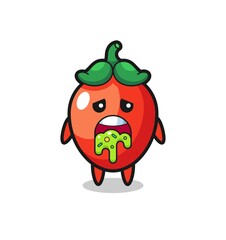 the cute chili pepper character with puke