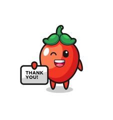 the mascot of the chili pepper holding a banner that says thank you