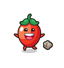 the happy chili pepper cartoon with running pose