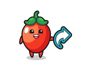 cute chili pepper hold social media share symbol