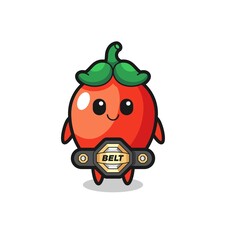 the MMA fighter chili pepper mascot with a belt