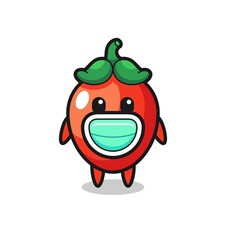 cute chili pepper cartoon wearing a mask