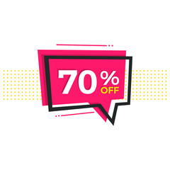 70% off. Discount 70 percent. Red banner with floating balloon for promotions and offers.