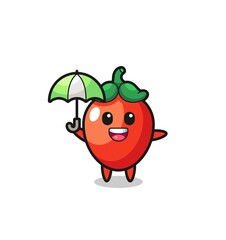 cute chili pepper illustration holding an umbrella