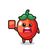 chili pepper cute mascot as referee giving a red card