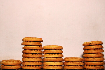 Side view of the cookies chart. Indian snacks.