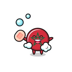 morocco flag character is bathing while holding soap