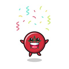 happy morocco flag mascot jumping for congratulation with colour confetti
