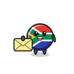 cartoon illustration of south africa flag holding a yellow letter